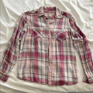Express Pink and Gray Plaid Shirt